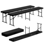2x Folding Camping Picnic Benches 180cm (6ft) Black Outdoor Garden Furniture