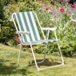 2x Folding Metal Beach Chairs Outdoor Camping Picnic Armchair Blue/Green Stripe - Image 7