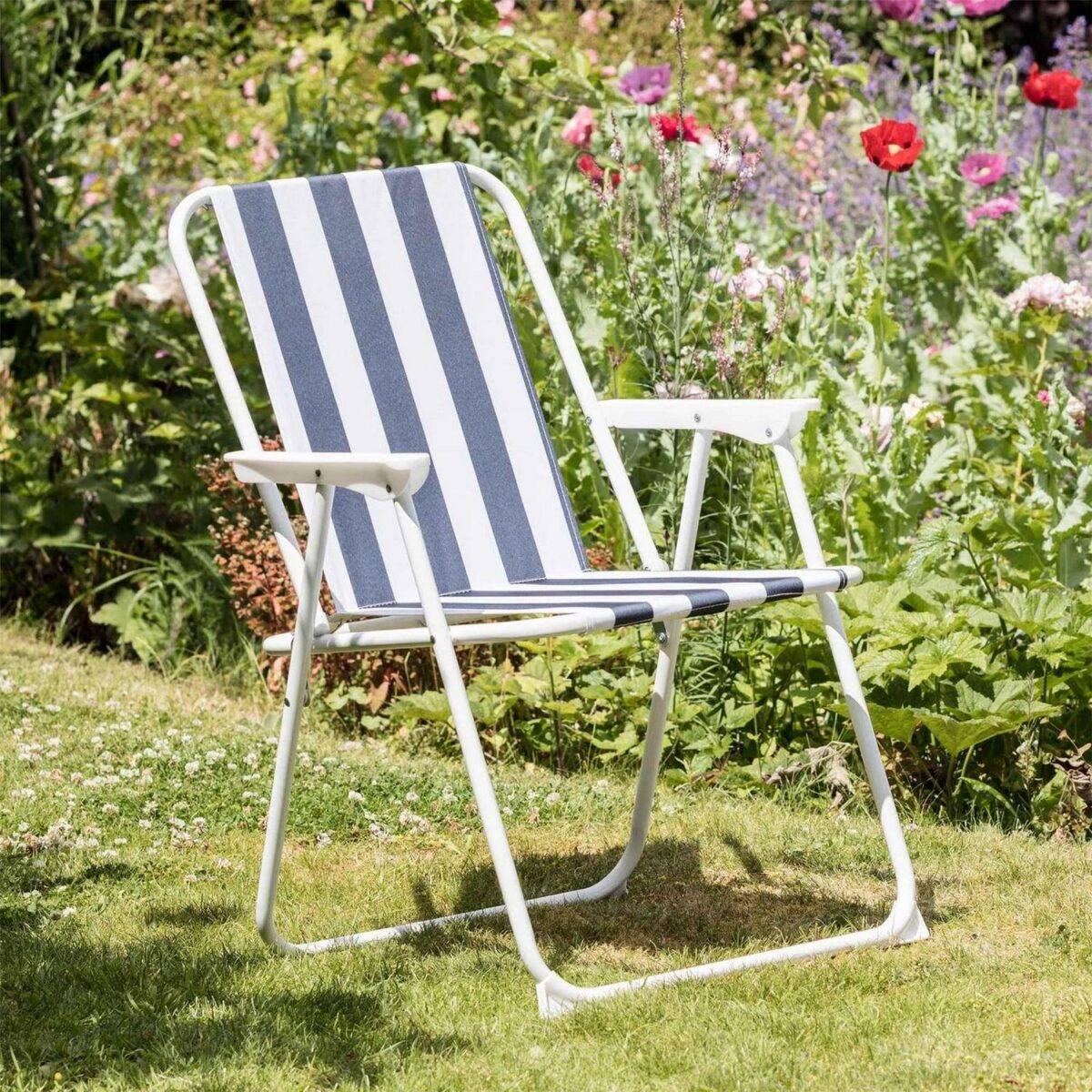 2x Folding Metal Beach Chairs Outdoor Camping Picnic Armchair Blue/Green Stripe - Image 6