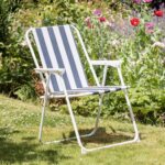 2x Folding Metal Beach Chairs Outdoor Camping Picnic Armchair Blue/Green Stripe - Image 6