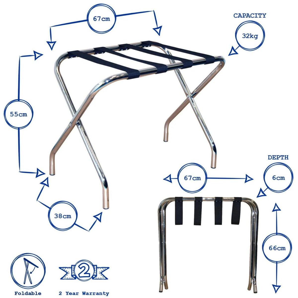 2x Folding Metal Luggage Rack Home Bedroom Suitcase Travel Storage Stand Black - Image 3