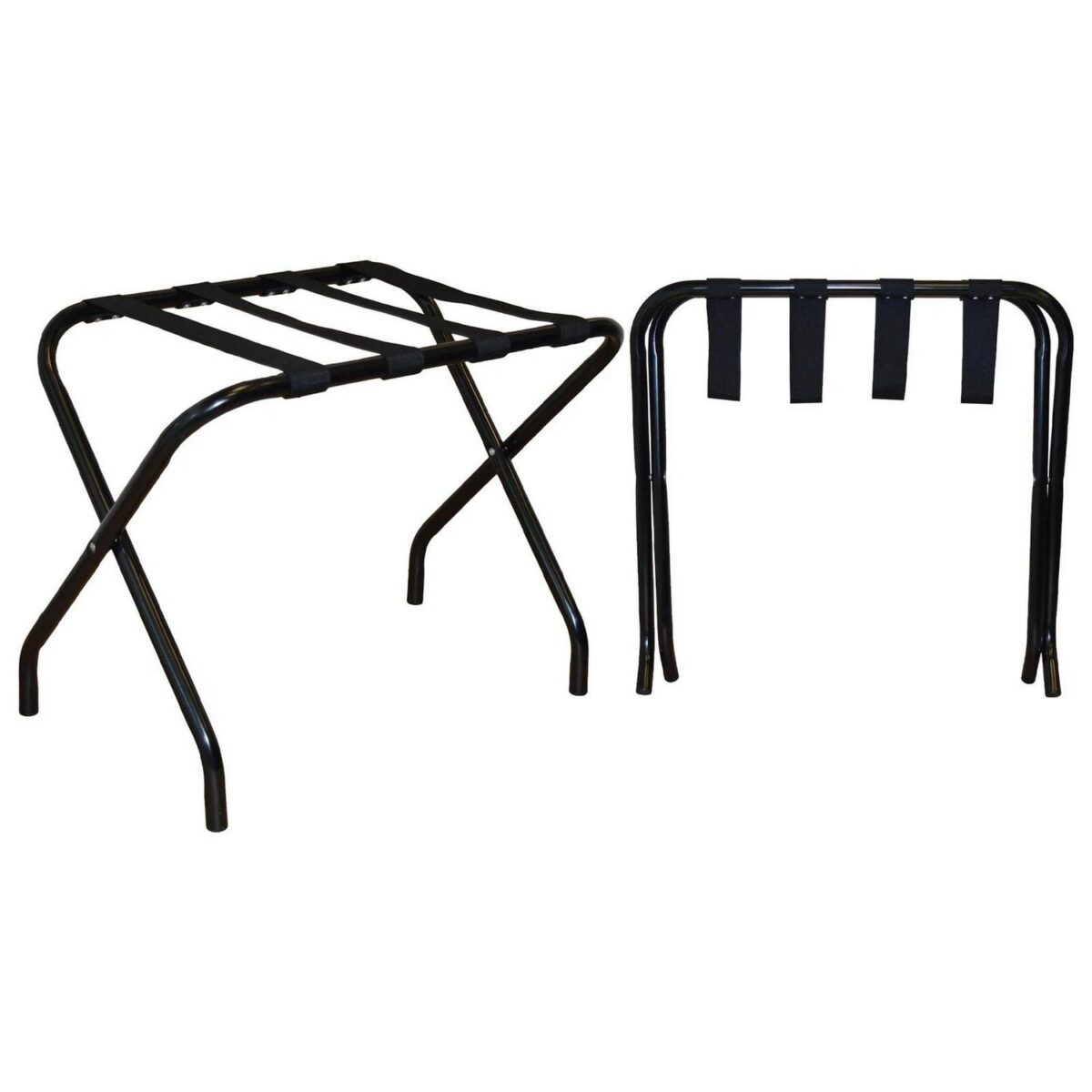 2x Folding Metal Luggage Rack Home Bedroom Suitcase Travel Storage Stand Black - Image 1
