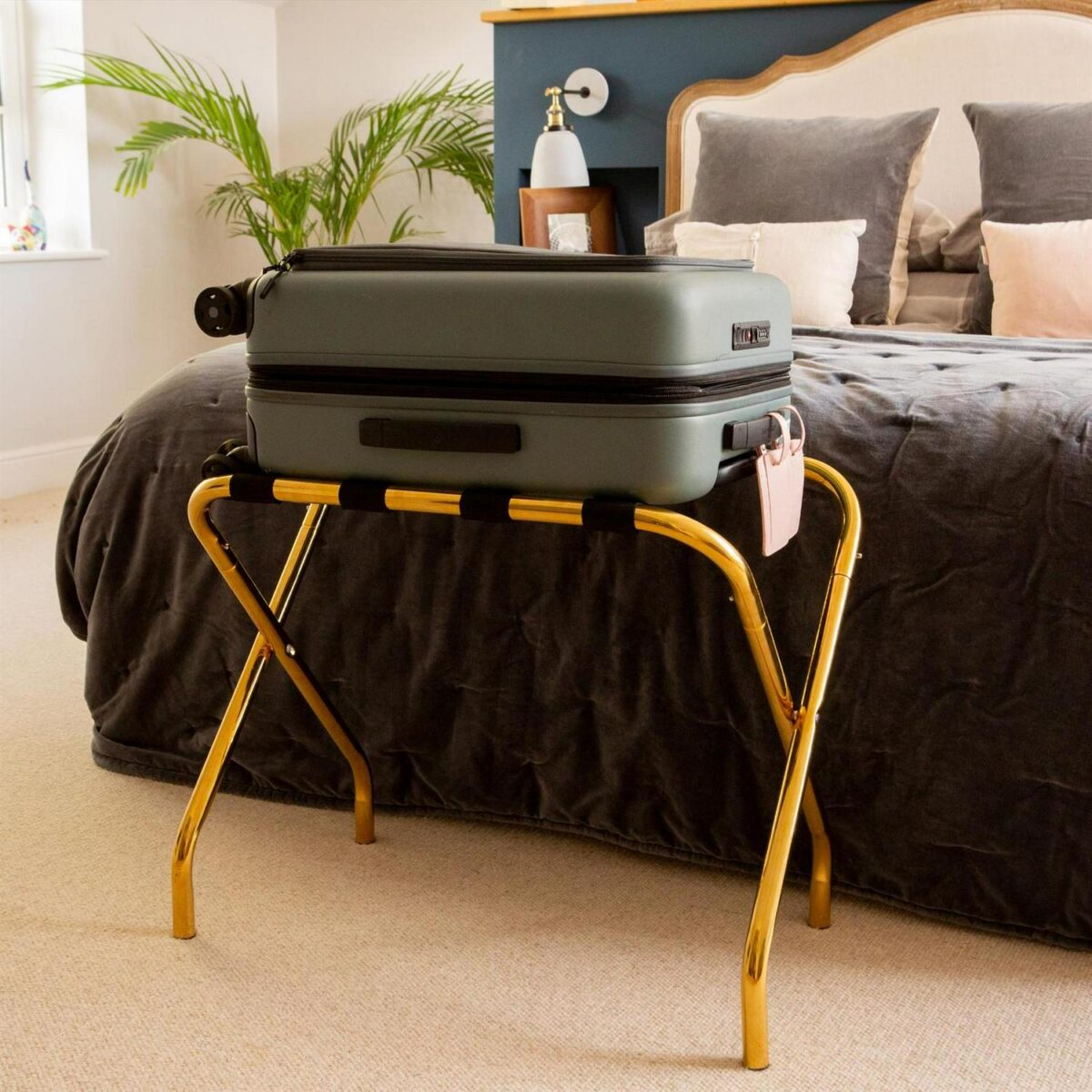 2x Folding Metal Luggage Rack Home Bedroom Suitcase Travel Storage Stand Gold - Image 5