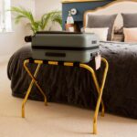 2x Folding Metal Luggage Rack Home Bedroom Suitcase Travel Storage Stand Gold - Image 5