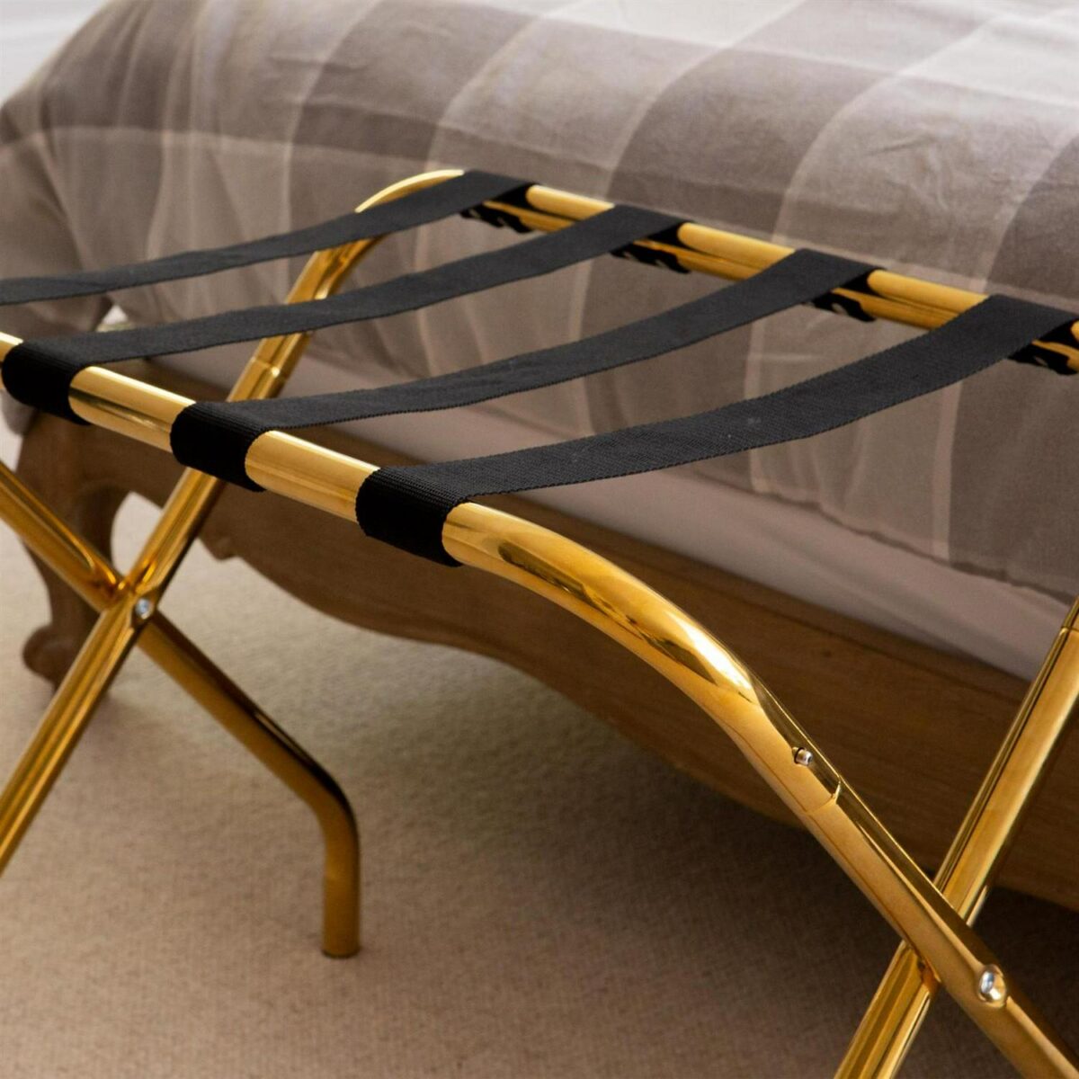 2x Folding Metal Luggage Rack Home Bedroom Suitcase Travel Storage Stand Gold - Image 7