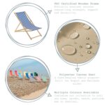2x Folding Wooden Deck Chairs Adjustable Reclining Canvas Beach Lounger Orange - Image 2