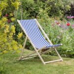 2x Folding Wooden Deck Chairs Traditional Folding Garden Beach 106cm Blue - Image 5