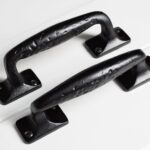 2x Forged Barn Door Handle Cast Iron Antique Cupboard Drawer Pull H150mm Black - Image 7