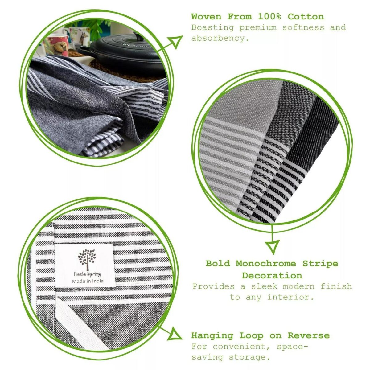 2x Grey Pinstripe 70cm x 50cm Cotton Tea Towels Kitchen Dish Towels Cloths - Image 2