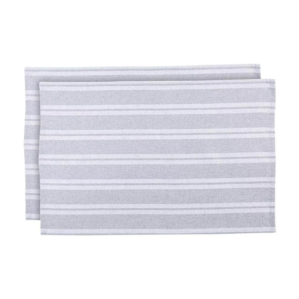 2x Grey Stripe 60cm x 40cm Cotton Tea Towels Kitchen Dish Towels Cloths - Image 1