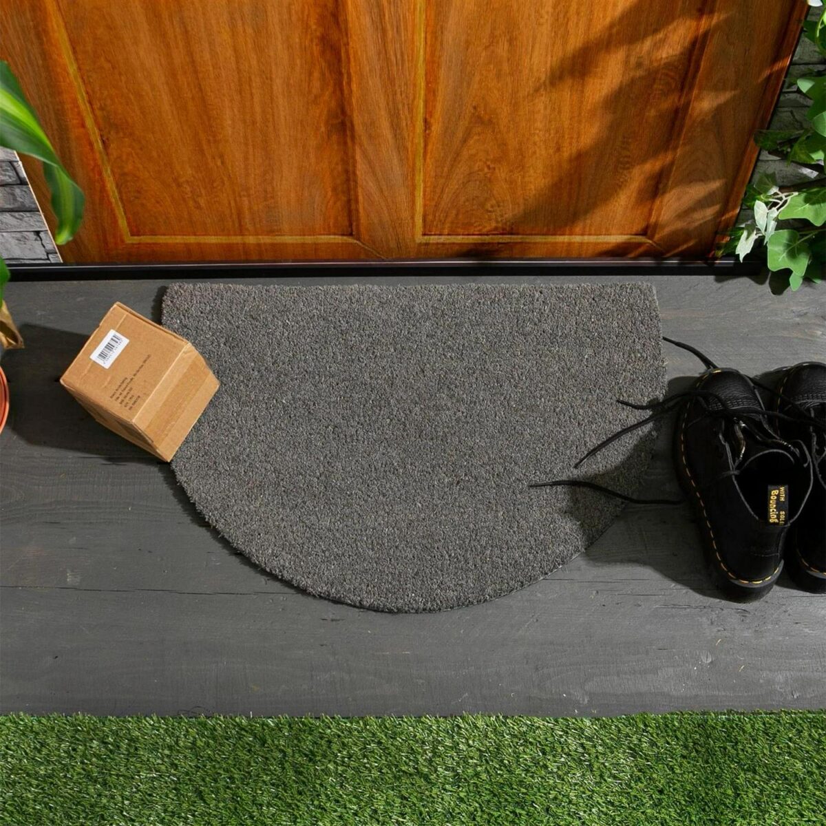 2x Half Moon Door Mats Natural Indoor Outdoor Welcome Mats 60 x 40cm Brown/Grey - Image 6