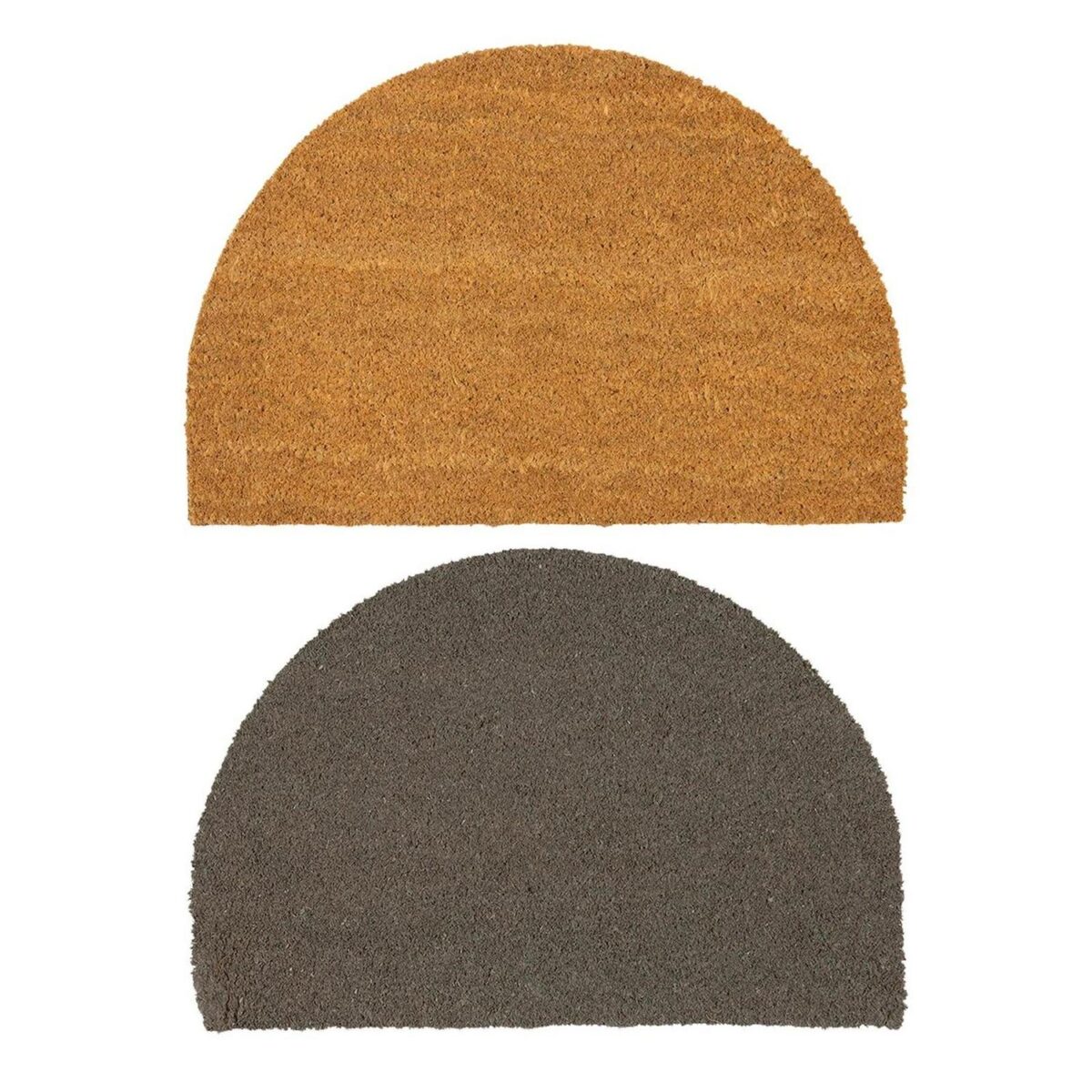 2x Half Moon Door Mats Natural Indoor Outdoor Welcome Mats 60 x 40cm Brown/Grey - Image 1