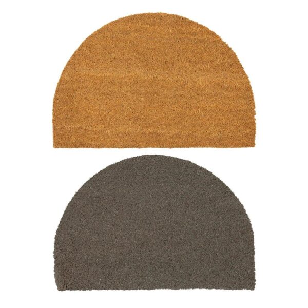 2x Half Moon Door Mats Natural Indoor Outdoor Welcome Mats 60 x 40cm Brown/Grey