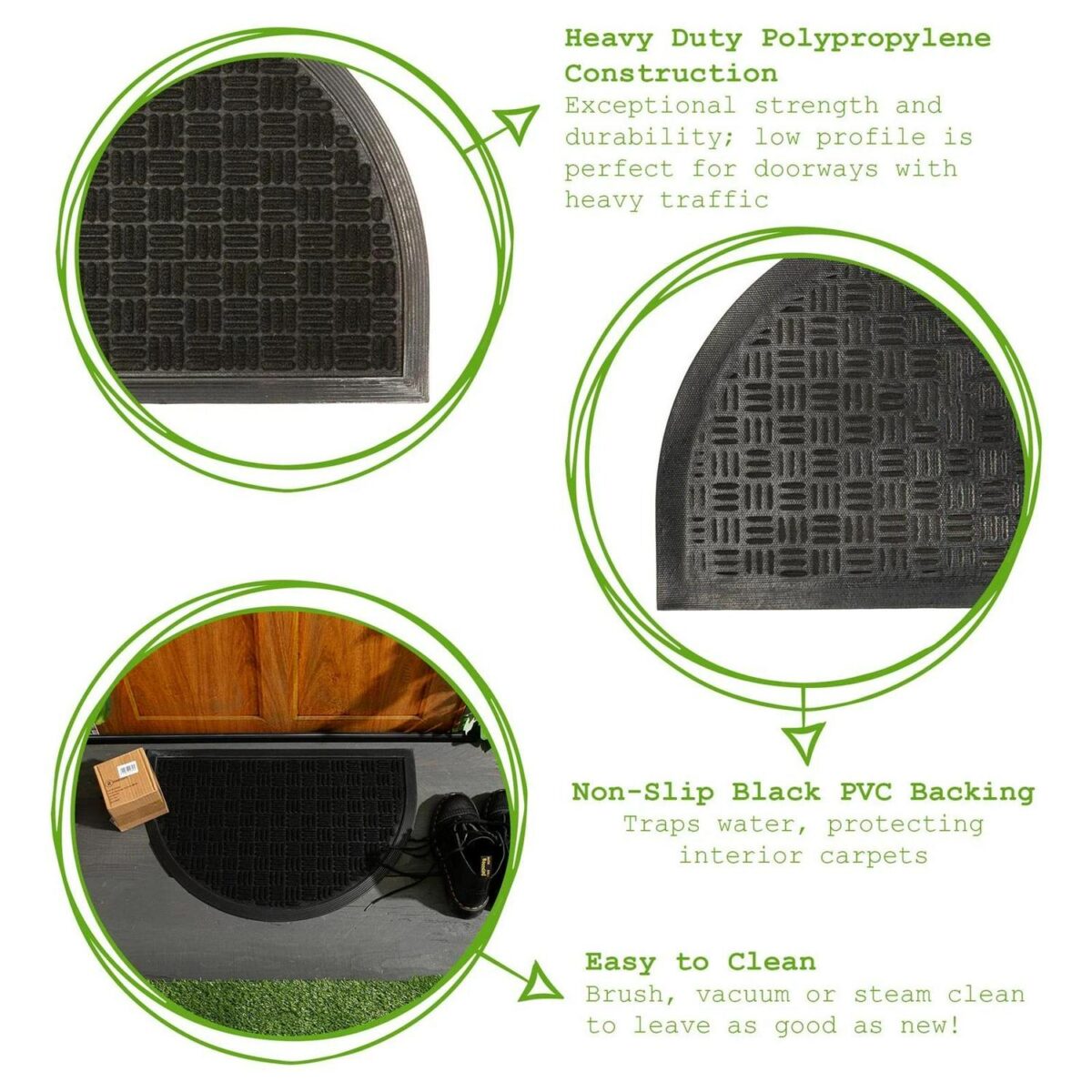 2x Heavy Duty Door Mats Rubber Back Outdoor Welcome Mats 60 x 40cm Black - Image 2