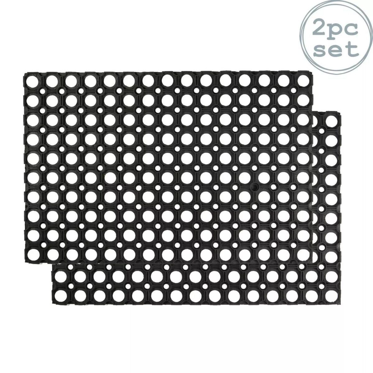 2x Heavy Duty Rubber Door Mats Tough Indoor Outdoor Office Mats 60 x 40cm Black - Image 1