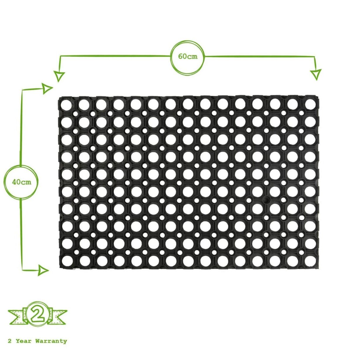 2x Heavy Duty Rubber Door Mats Tough Indoor Outdoor Office Mats 60 x 40cm Black - Image 3