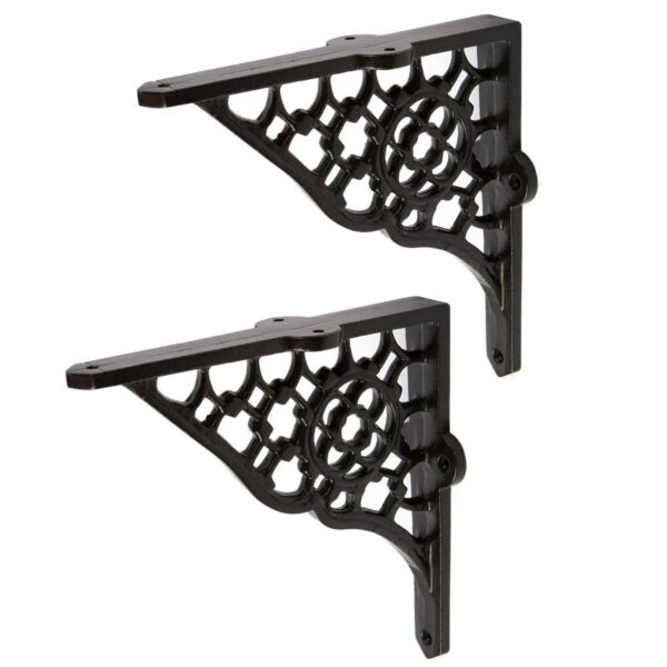 2x Honeycomb Iron Shelf Bracket Cast Antique Vintage Wall Brackets D155mm Black