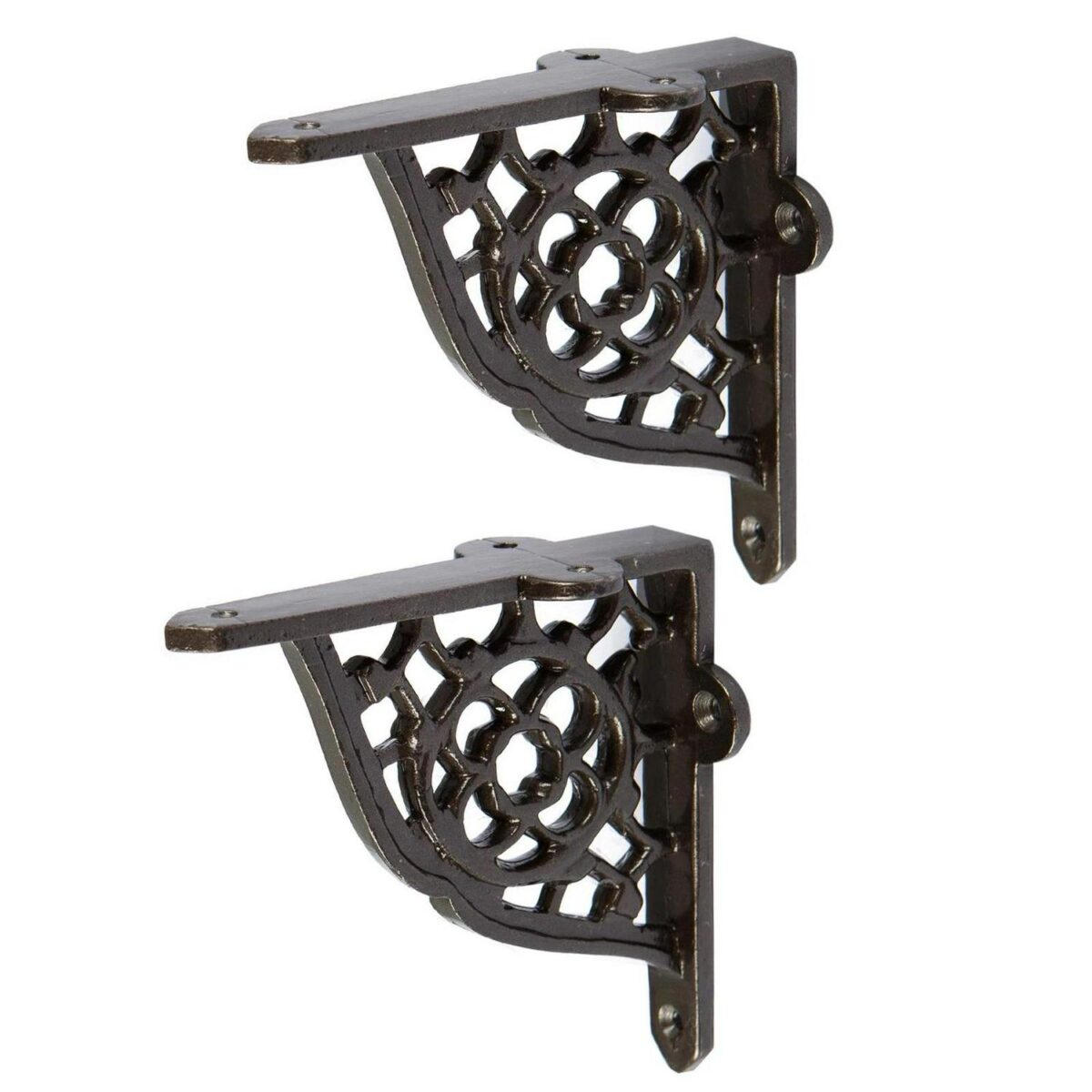 2x Honeycomb Iron Shelf Bracket Cast Antique Vintage Wall Brackets D100mm Raw - Image 1