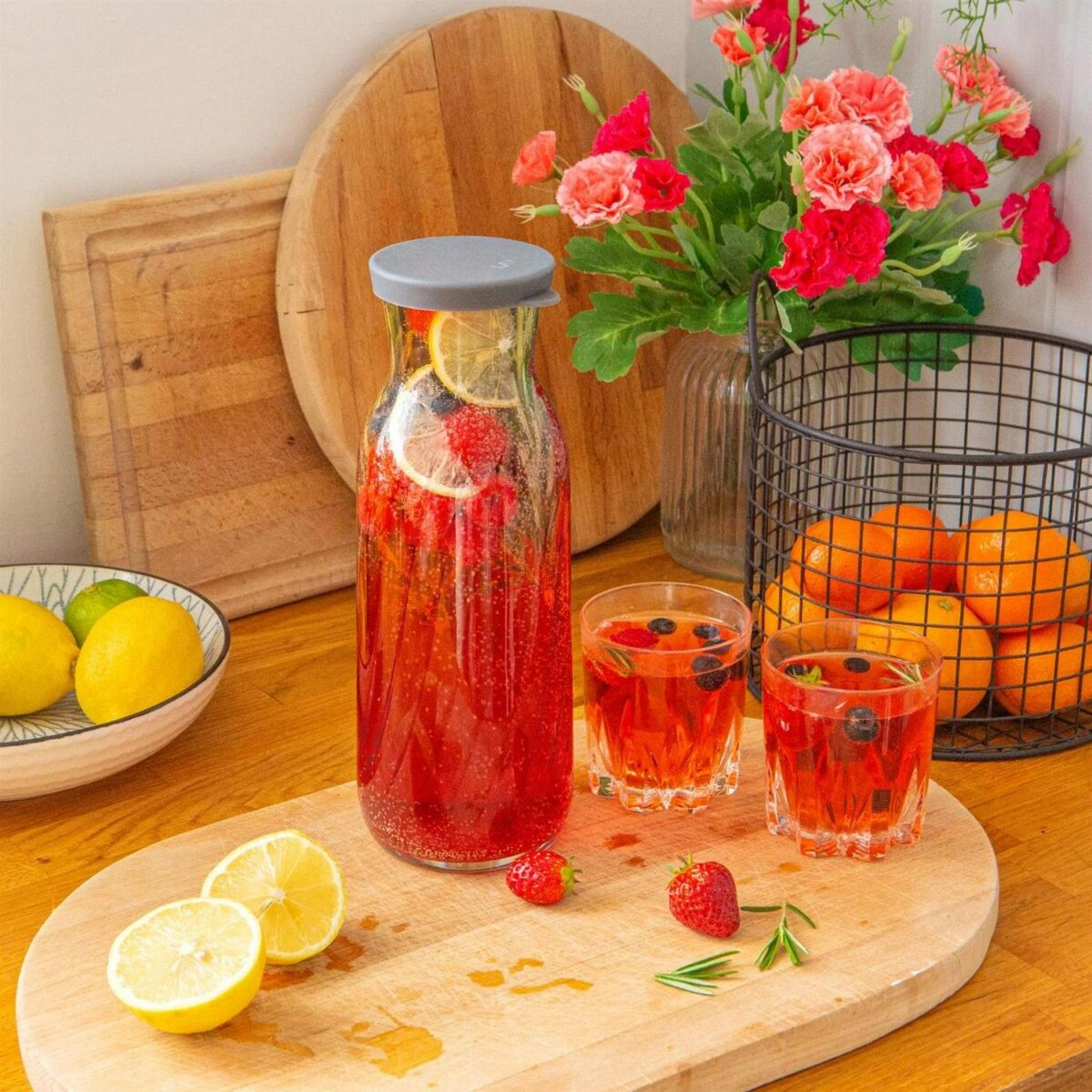 2x LAV Grey Lid 1.2L Fonte Optic Glass Carafes Clear Water Wine Decanter Bottle - Image 4
