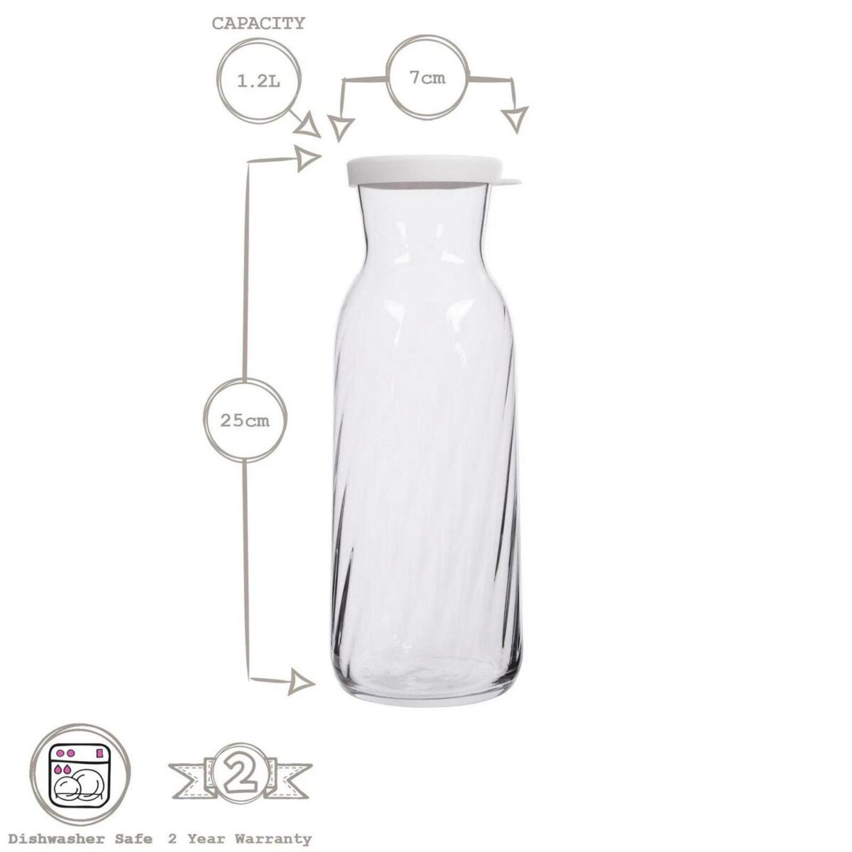 2x LAV Grey Lid 1.2L Fonte Optic Glass Carafes Clear Water Wine Decanter Bottle - Image 3