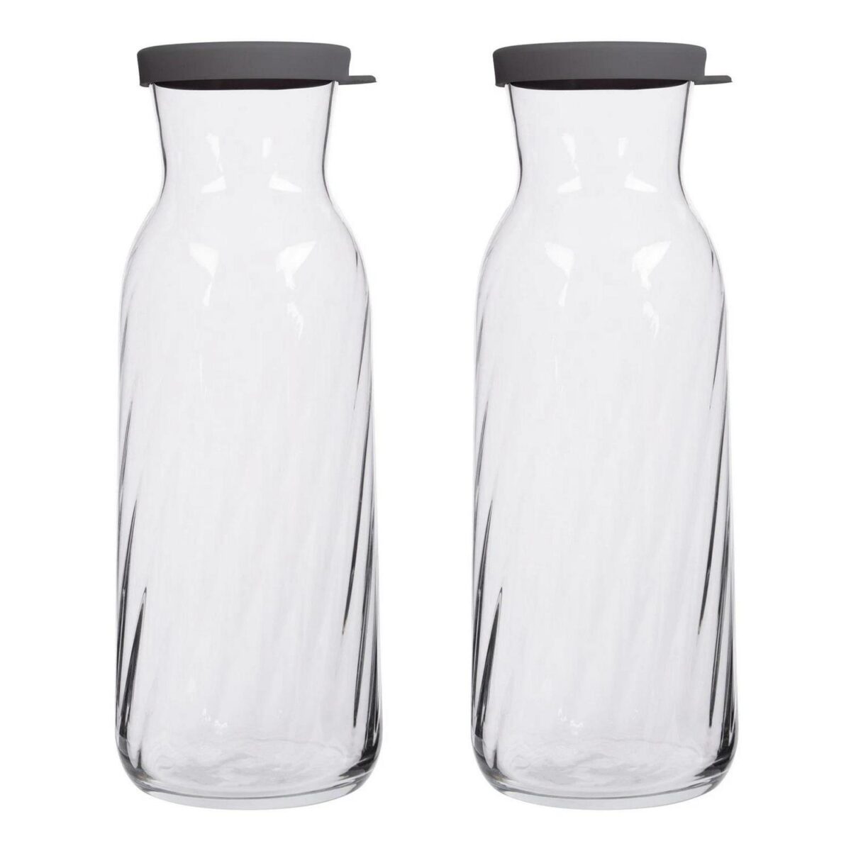 2x LAV Grey Lid 1.2L Fonte Optic Glass Carafes Clear Water Wine Decanter Bottle - Image 1