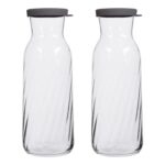 2x LAV Grey Lid 1.2L Fonte Optic Glass Carafes Clear Water Wine Decanter Bottle