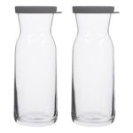 2x LAV Grey Lid 700ml Fonte Glass Carafes Clear Water Wine Decanter Bottle Set