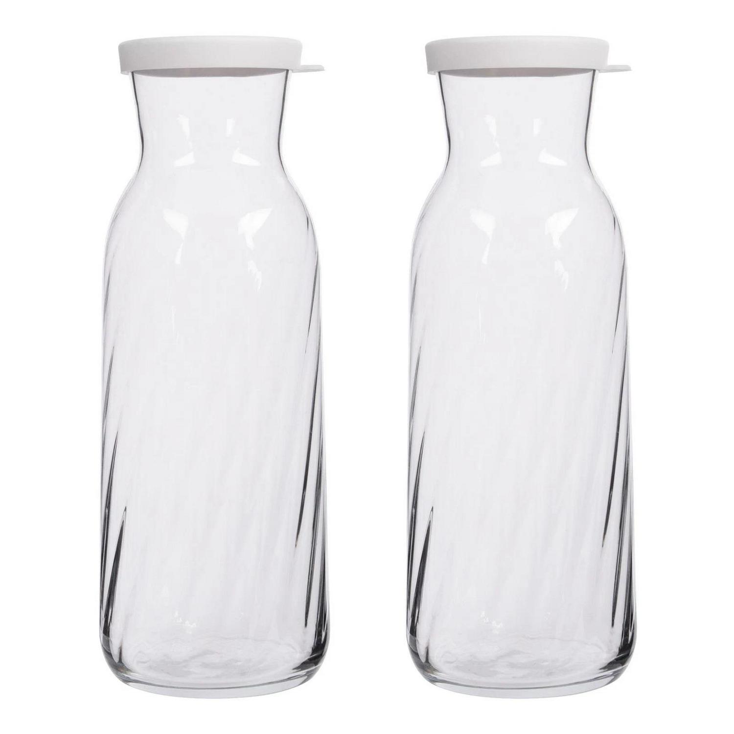 2x_LAV_White_Lid_1_2_0e85aa7e281342d4f28ef04ee613c4ec.jpg 2x LAV White Lid 1.2L Fonte Optic Glass Carafes Clear Water Wine Decanter Bottle - Image 1