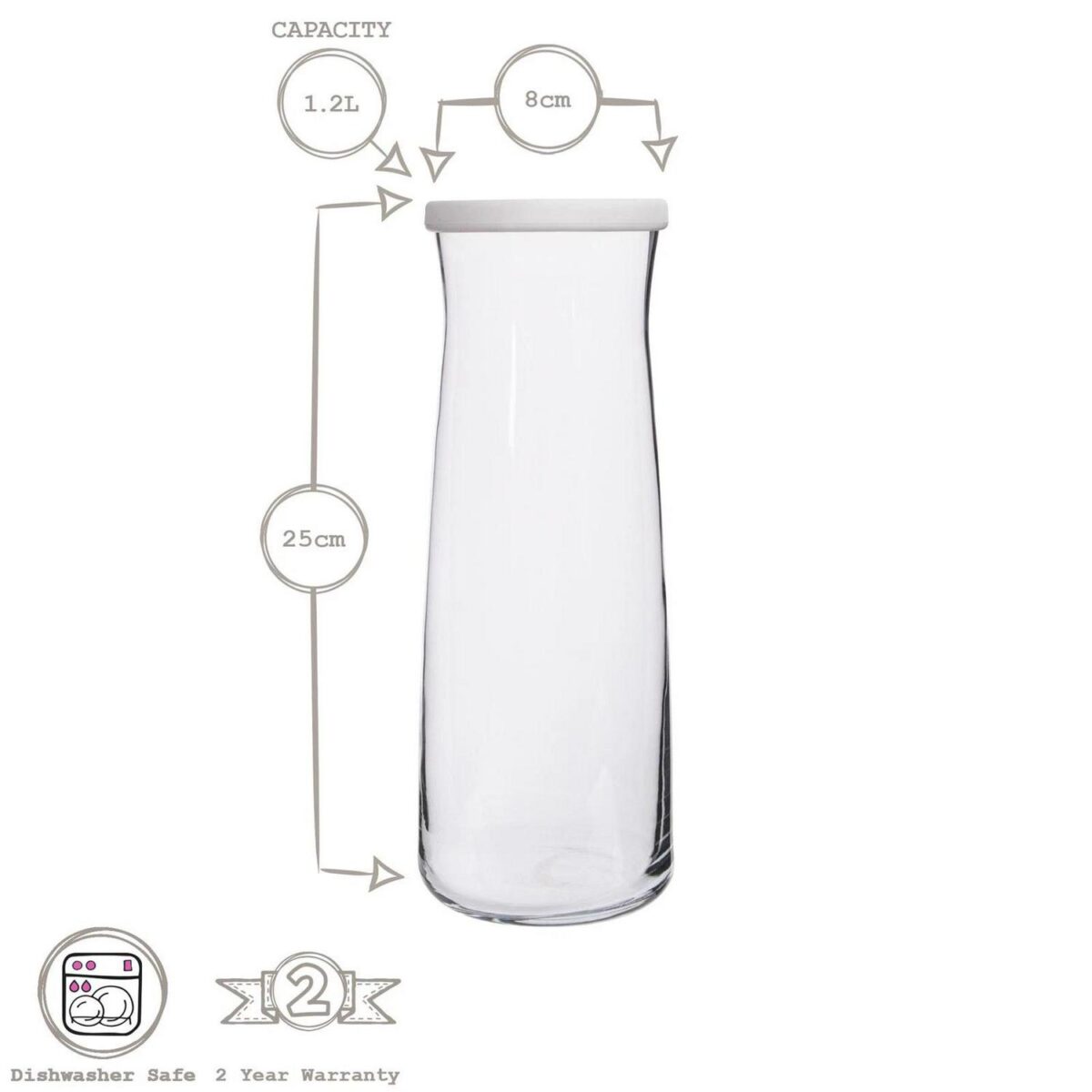 2x LAV White Lid 1.2L Vera Glass Carafes Clear Water Wine Decanter Bottle Set - Image 3