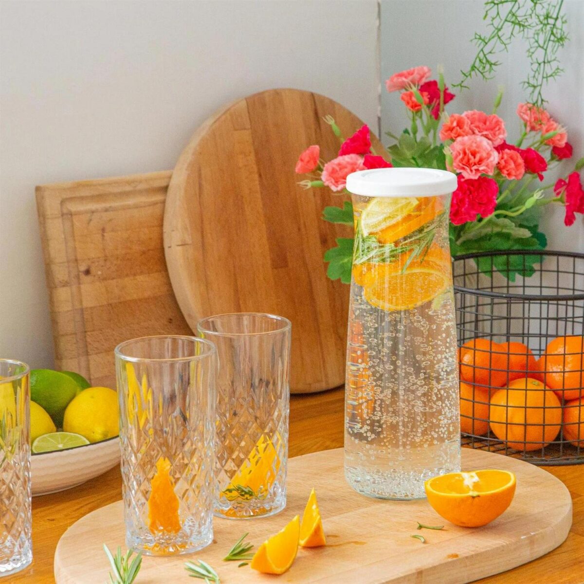 2x LAV White Lid 1.2L Vera Glass Carafes Clear Water Wine Decanter Bottle Set - Image 4