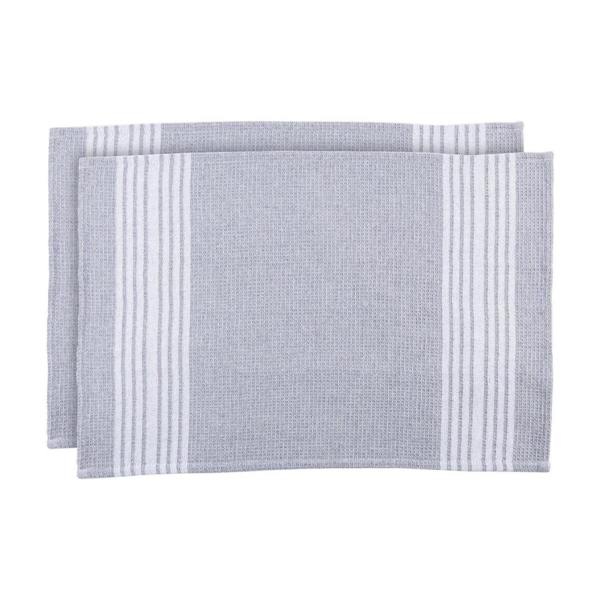 2x Light Grey 60cm x 40cm Cotton Tea Towels Absorbent Kitchen Dish Towels Cloths - Image 1
