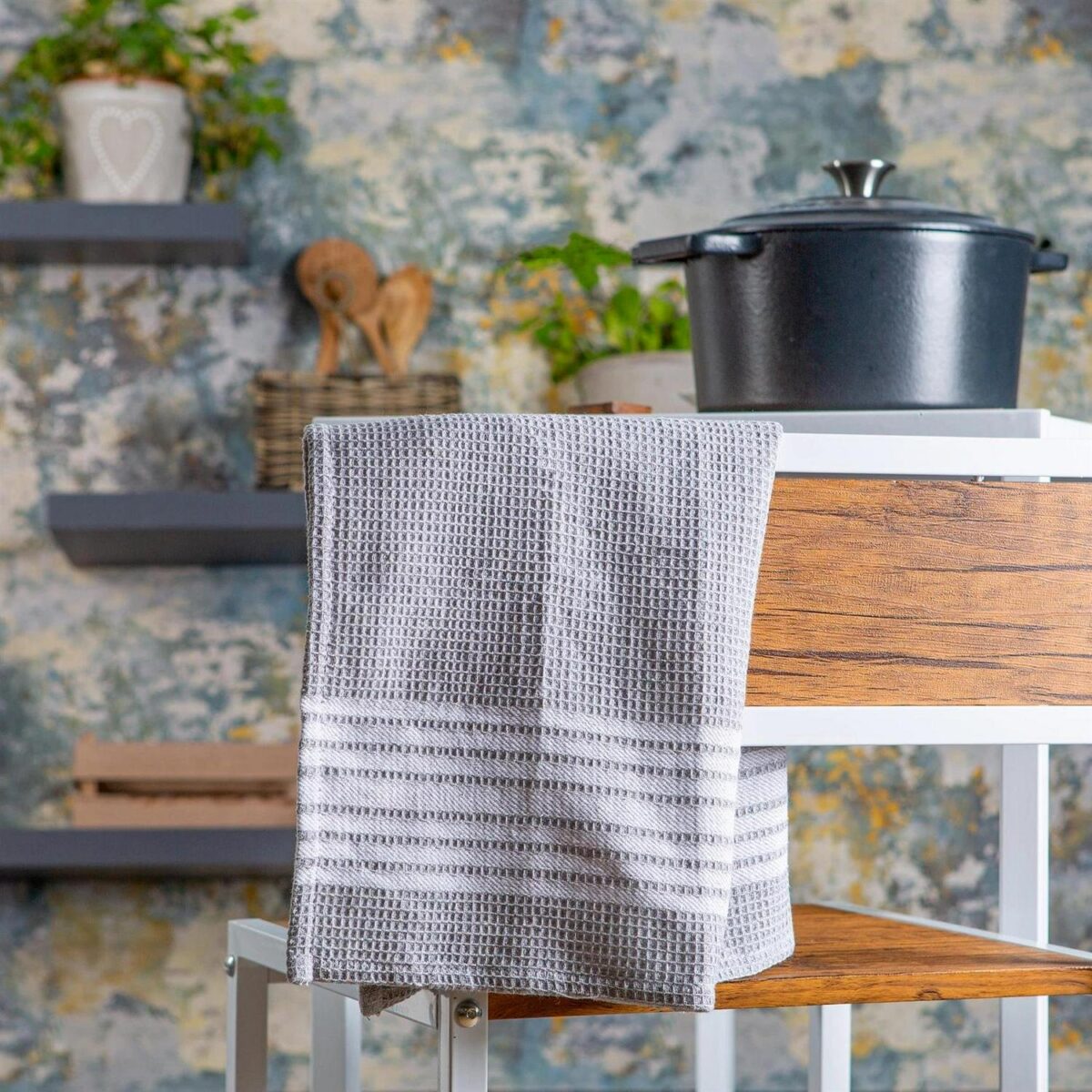 2x Light Grey 60cm x 40cm Cotton Tea Towels Absorbent Kitchen Dish Towels Cloths - Image 5