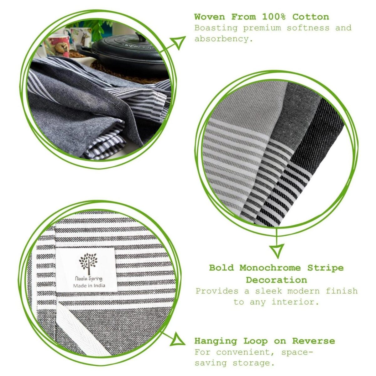 2x Light Grey Pinstripe 70cm x 50cm Cotton Tea Towels Kitchen Dish Towels Cloths - Image 2