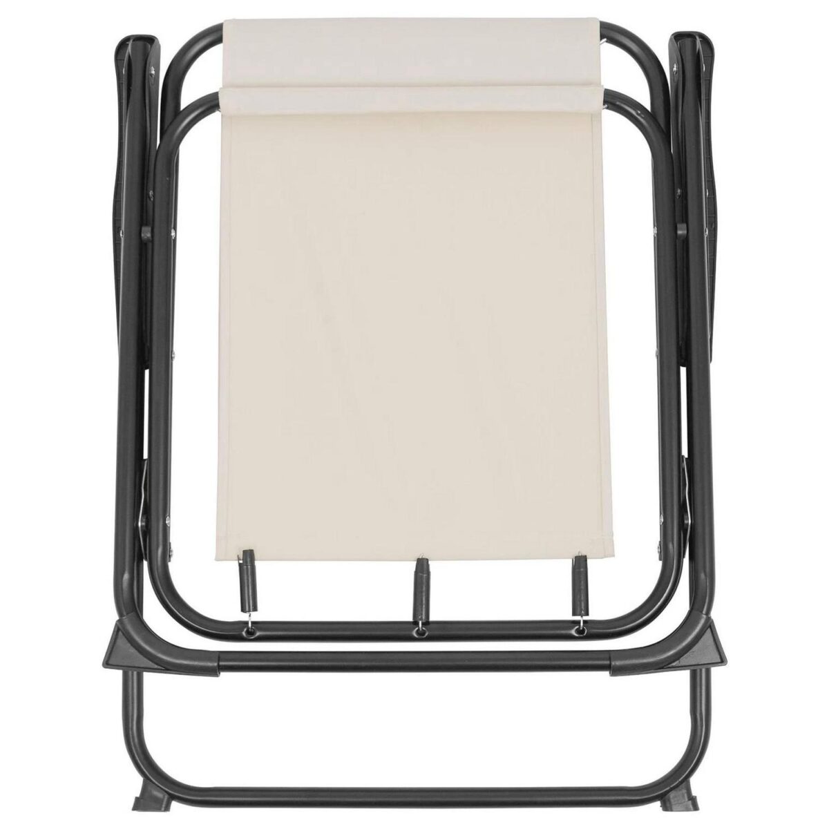 2x Matt Black/Beige Folding Metal Beach Chairs Portable Outdoor Camping Fishing - Image 5