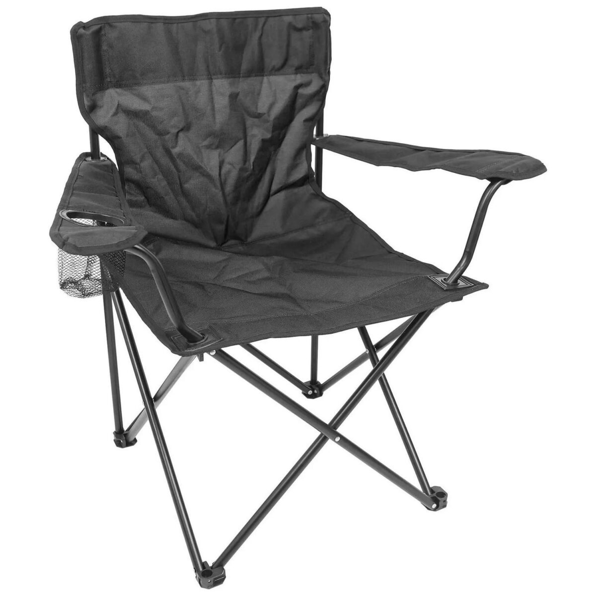 2x Matt Black/Black Folding Canvas Camping Chairs Portable Outdoor Fishing Seat - Image 5