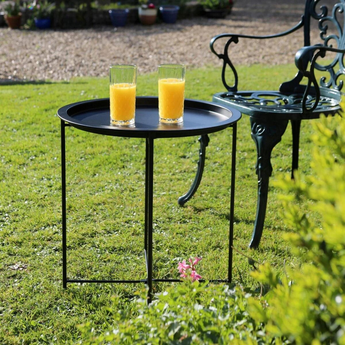 2x Matt Black Round Steel Tray Tables Living Room Sofa Side End Coffee Table - Image 6