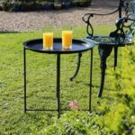 2x Matt Black Round Steel Tray Tables Living Room Sofa Side End Coffee Table - Image 6