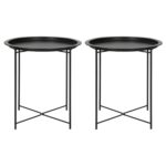 2x Matt Black Round Steel Tray Tables Living Room Sofa Side End Coffee Table