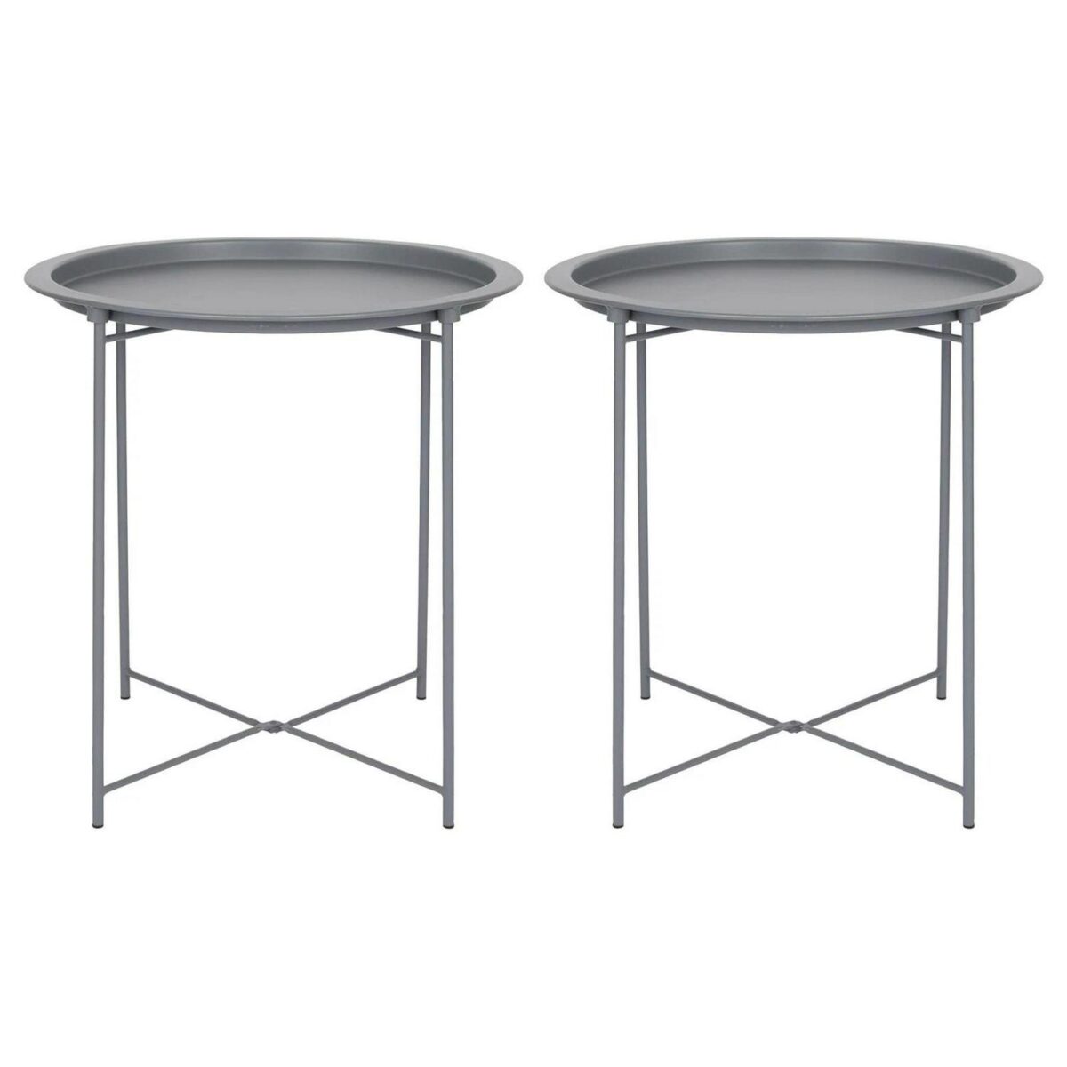 2x Matt Grey Round Steel Tray Tables Living Room Sofa Side End Coffee Table - Image 1