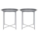 2x Matt Grey Round Steel Tray Tables Living Room Sofa Side End Coffee Table
