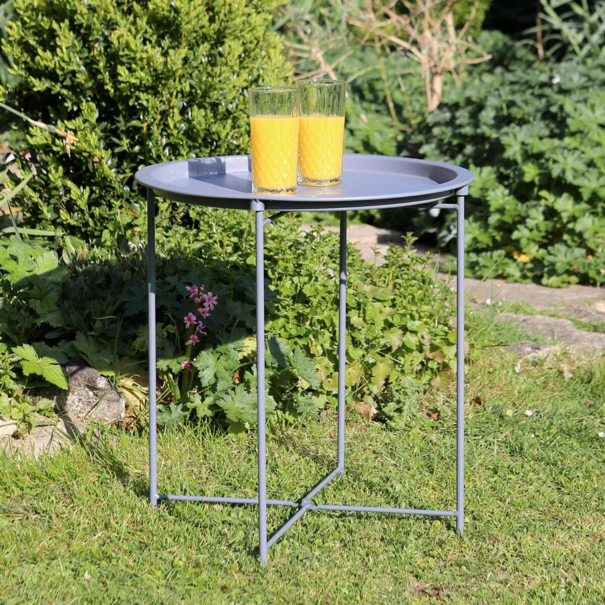 2x Matt Grey Round Steel Tray Tables Living Room Sofa Side End Coffee Table - Image 6