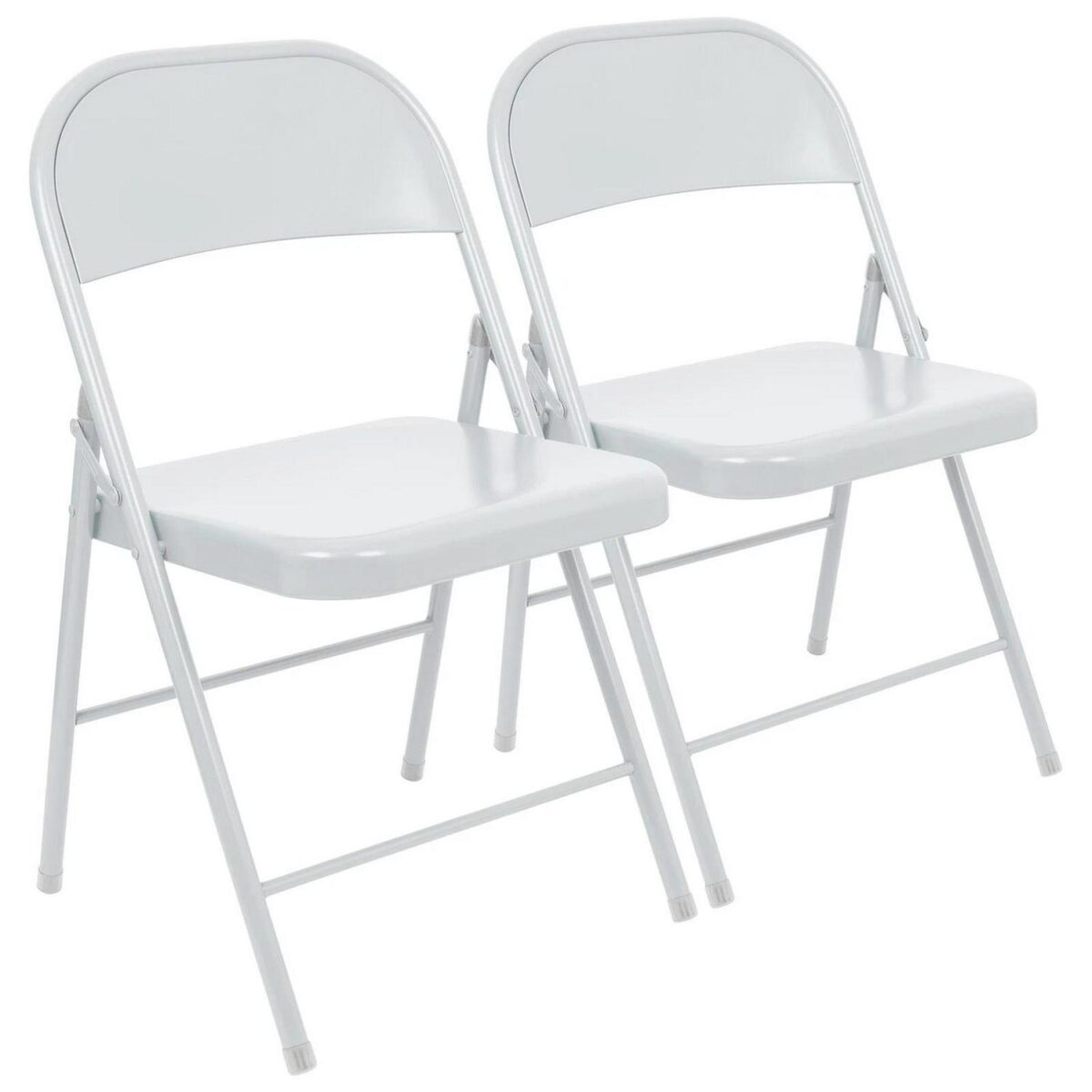2x Matt White Metal Folding Chairs Space-Saving Foldable Office Dining Chair - Image 1