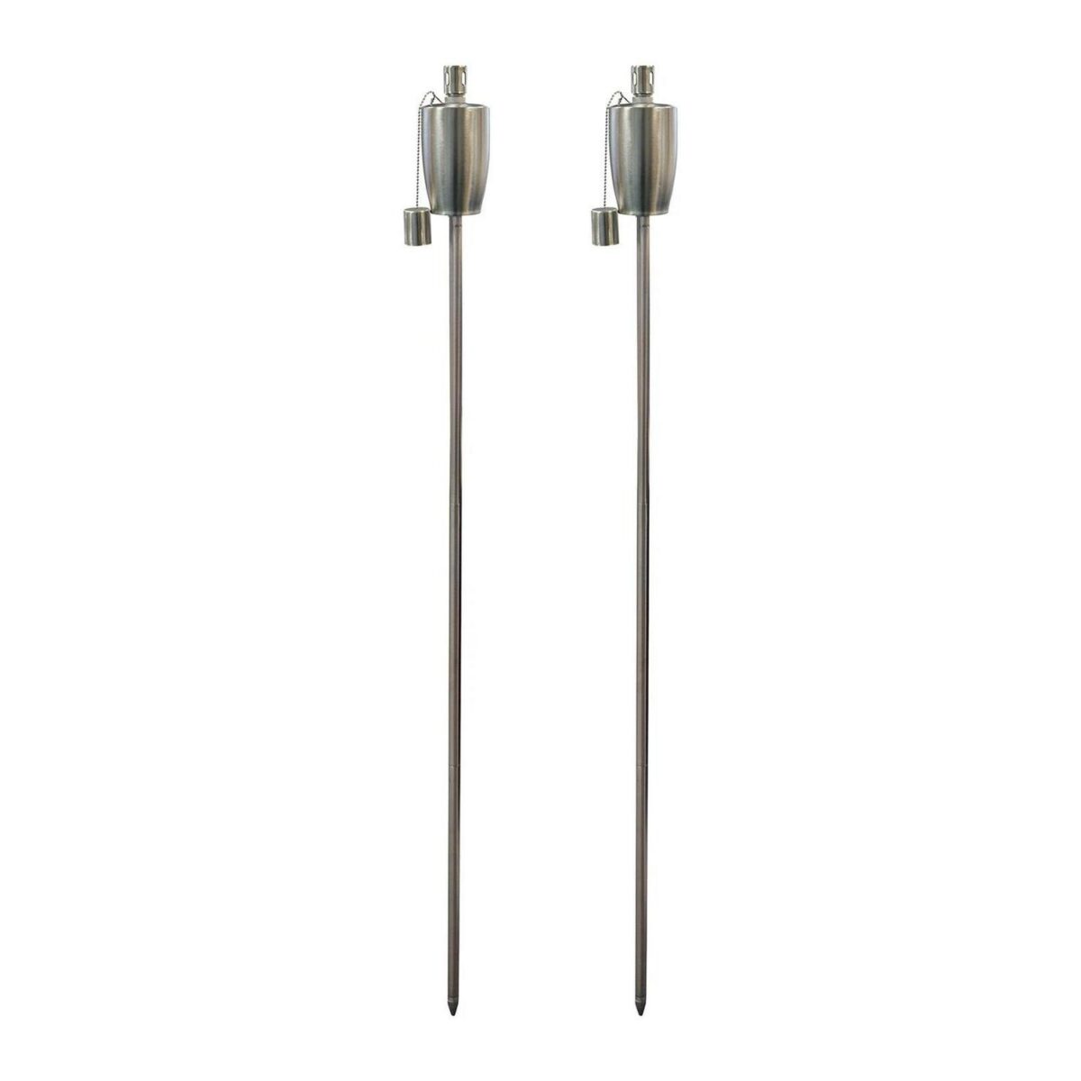 2x Metal Barrel Garden Fire Torches Outdoor Citronella Oil Tiki 146cm Silver - Image 1