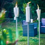 2x Metal Barrel Garden Fire Torches Outdoor Citronella Oil Tiki 146cm Silver - Image 6