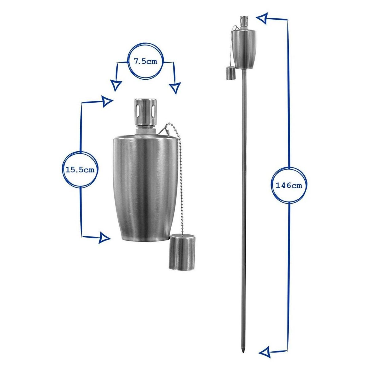 2x Metal Barrel Garden Fire Torches Outdoor Citronella Oil Tiki 146cm Silver - Image 3