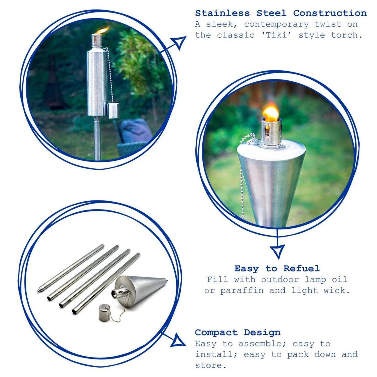 2x Metal Barrel Garden Fire Torches Outdoor Citronella Oil Tiki 146cm Silver - Image 2