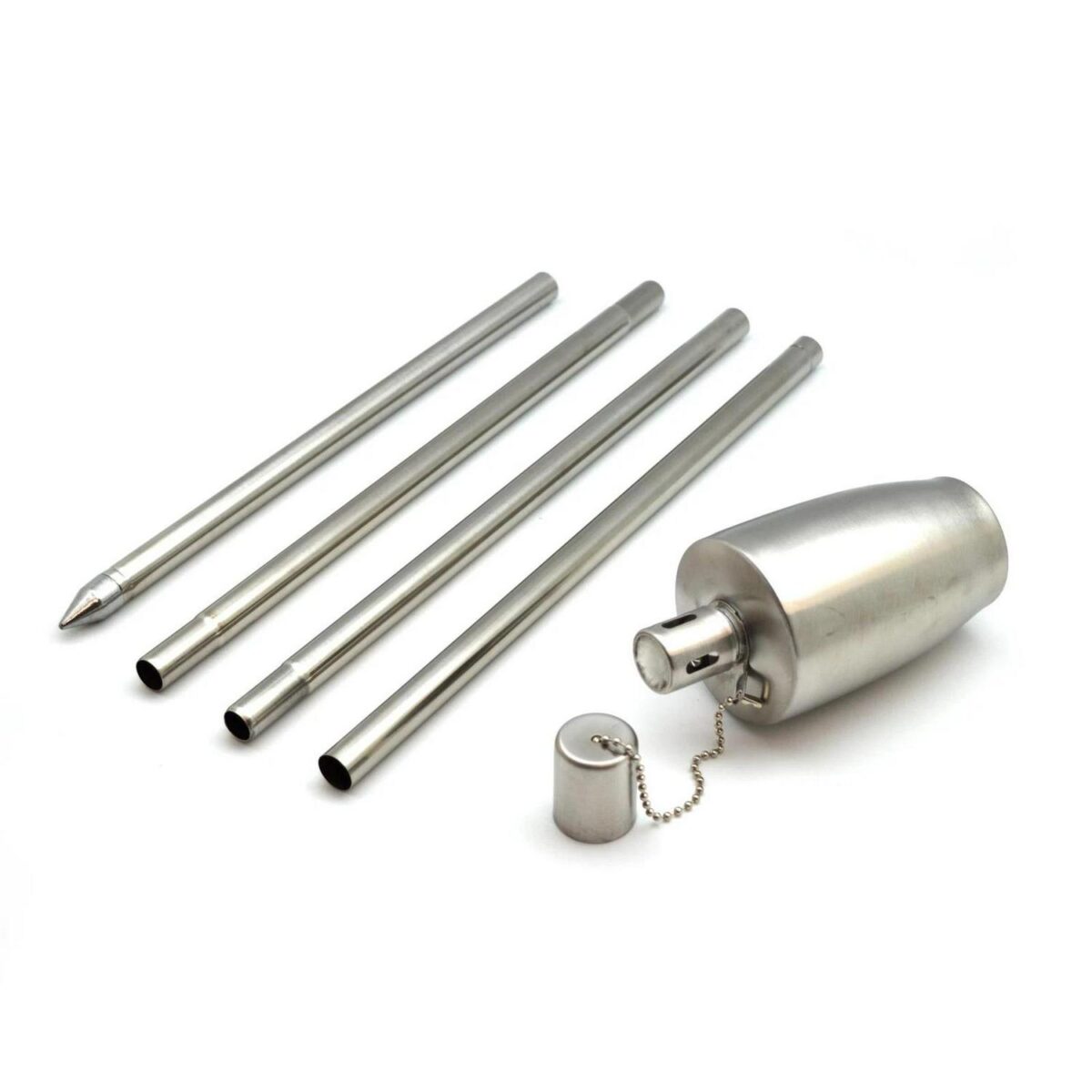 2x Metal Barrel Garden Fire Torches Outdoor Citronella Oil Tiki 146cm Silver - Image 4