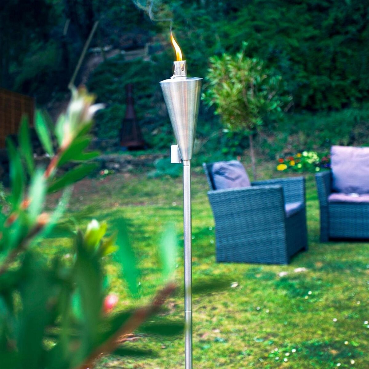 2x Metal Cone Garden Fire Torches Outdoor Citronella Oil Tiki 146cm Silver - Image 5