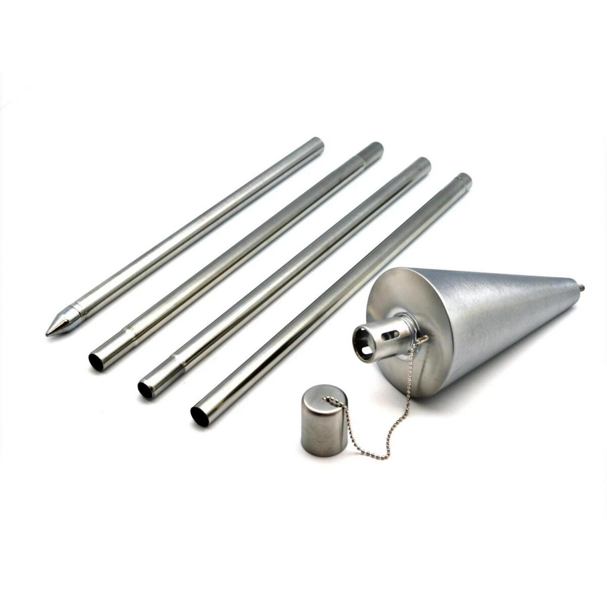 2x Metal Cone Garden Fire Torches Outdoor Citronella Oil Tiki 146cm Silver - Image 4