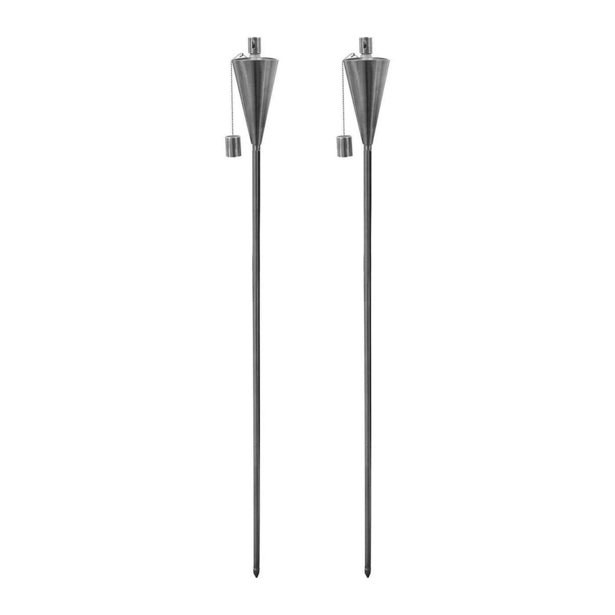 2x Metal Cone Garden Fire Torches Outdoor Citronella Oil Tiki 146cm Silver - Image 1